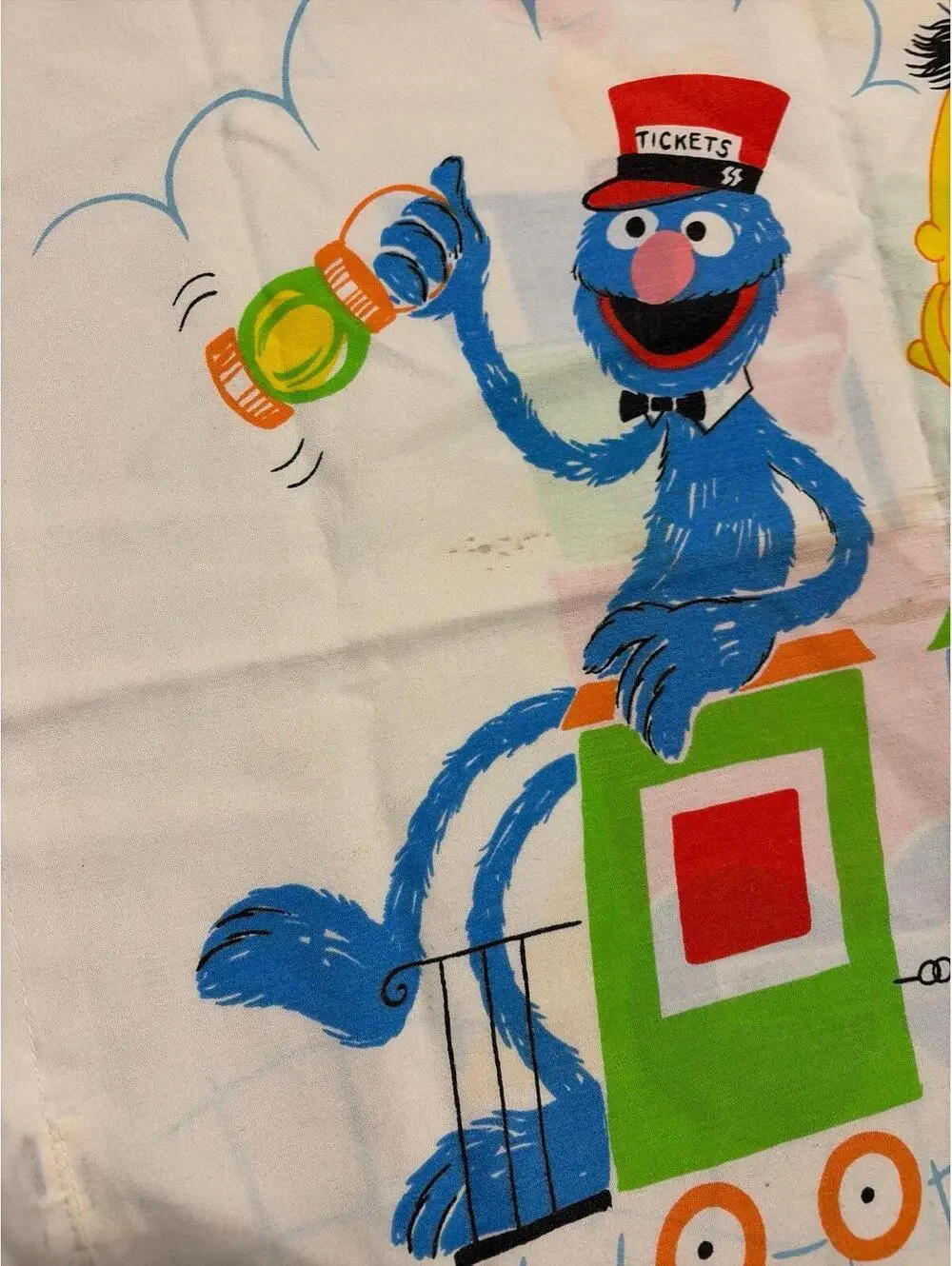 Vintage 80s Sesame Street Big Bird Cookie Monster Bert Ernie Train Pillowcase